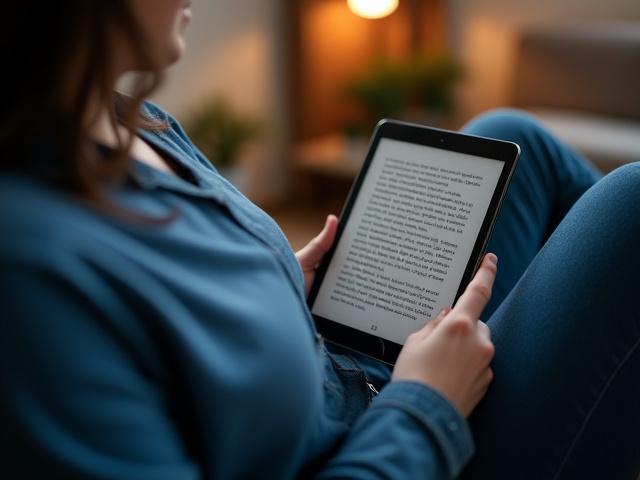 タブレットで電子書籍を読む女性