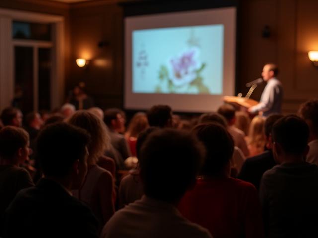 文学イベントで話す著者と聴衆
